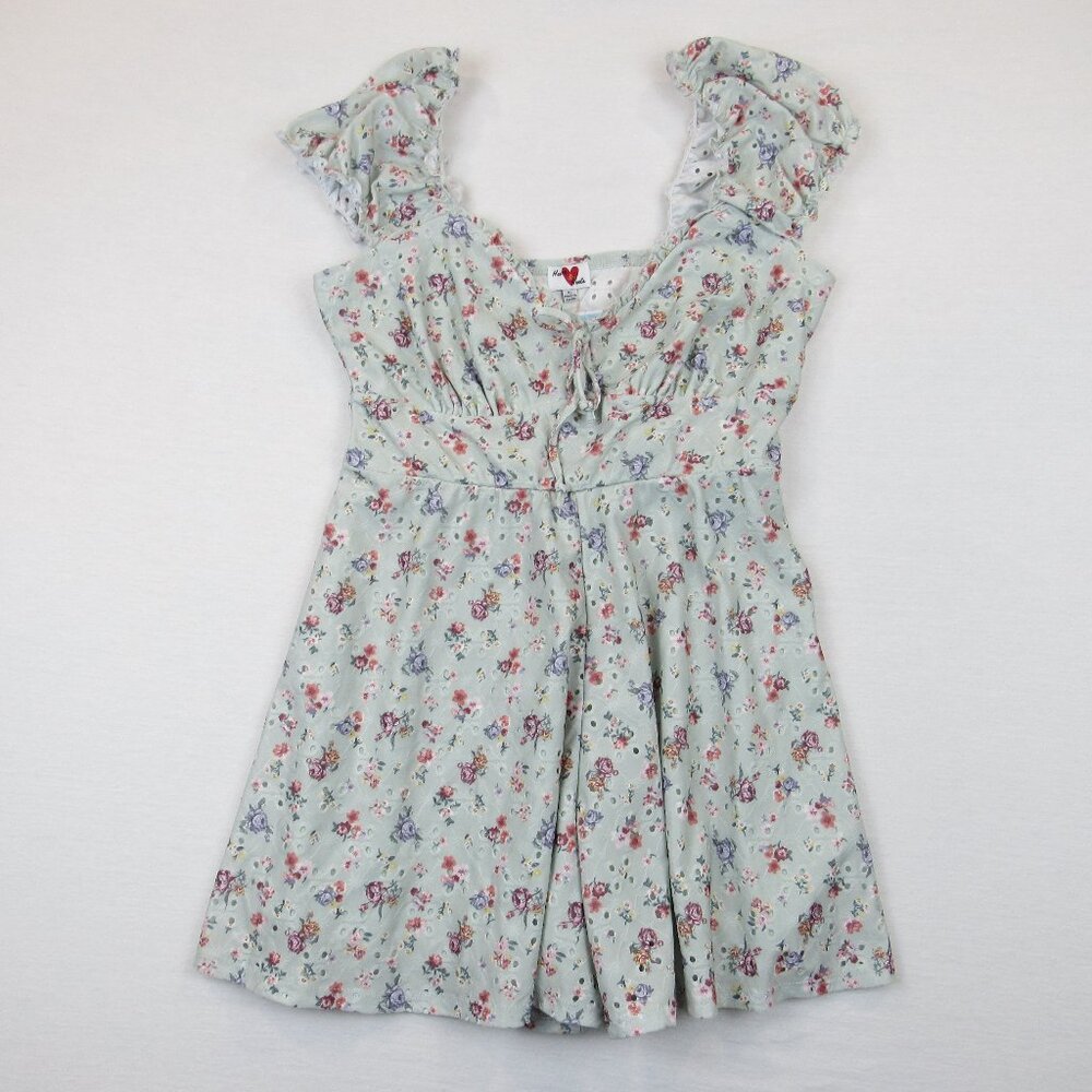 Heart & Heels Romper Juniors Size XL Floral Embroidered Eyelet Short Elastic Sle